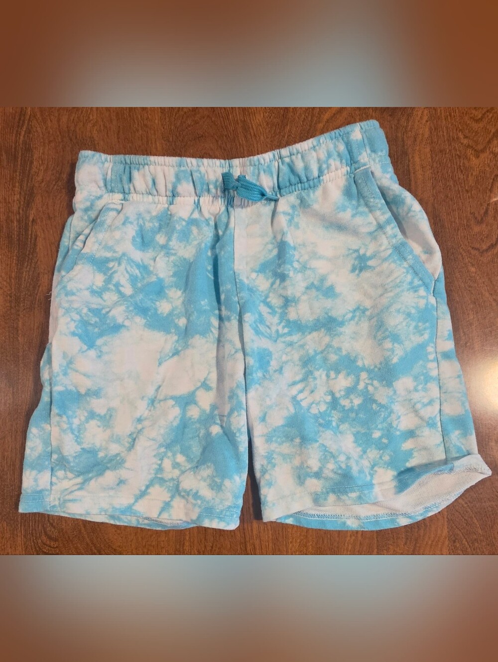 Cat & Jack Aqua and White Tie-Dye‎ Drawstring Shorts
